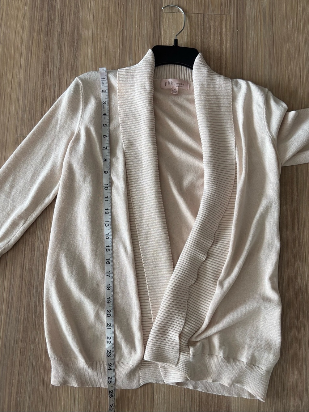 Philosophy Cardigan Sweater Blush Pink Shawl Collar Knit Open Women M Preppy - Picture 9 of 10